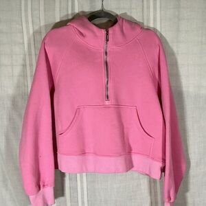 Women's Pink Half-Zip Hoodie Sweatshirt - Casual Pullover